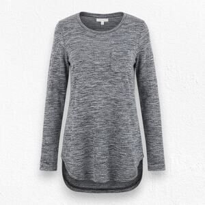 Pure and Good Gray Space Dye Knit Long Sleeve High Low Hem Tunic Top Size XS